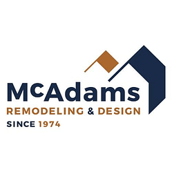 McAdams Remodeling & Design' logo in navy and brown text with matching rooftop imagery.
