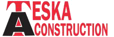 A Teska Construction's logo in red text with a black "A" overlapping it.