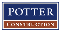 Potter Construction's logo in white text on a navy and brown background.