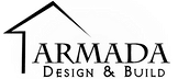 Armada Design & Build's logo in black text with rooftop imagery.