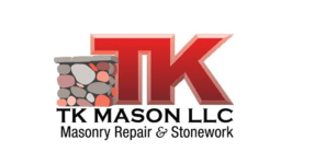 TK Mason LLC Masonry Repair & Stonework's logo with a small stone column beside a red "TK."