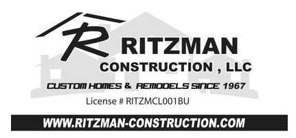 Ritzman Construction, LLC's logo with a gray house in the background and black text listing their name, website and license number.