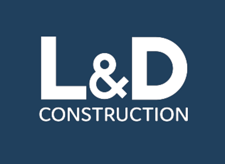 L&D Construction's logo in white text on a navy blue background.