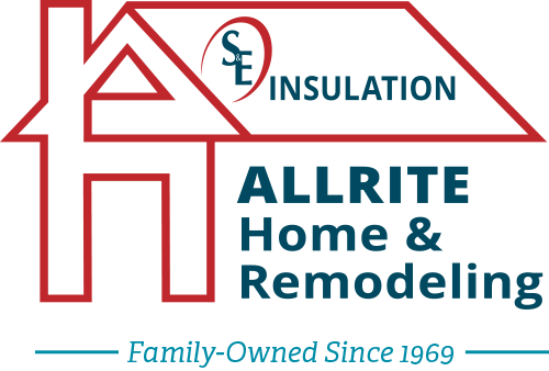 SE Insulation's red house-shaped logo with blue letters reading "Allrite Home & Remodeling" as well as "Family-Owned Since 1969."