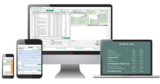 A smartphone, tablet, desktop, and laptop displaying various QFloor estimator interfaces.