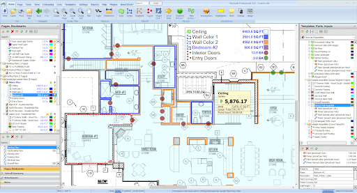 A screenshot of PlanSwift software with a blueprint listing prices.