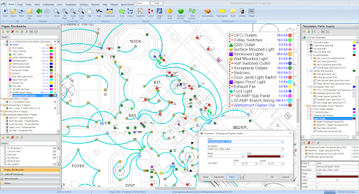 A screenshot of PlanSwift software with a map labeling parts of a construction plan.