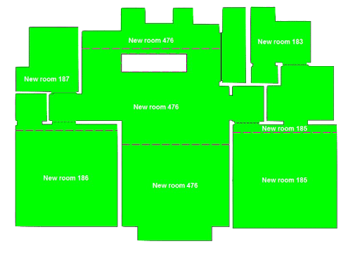 A neon green blueprint with white text labeling for each room.