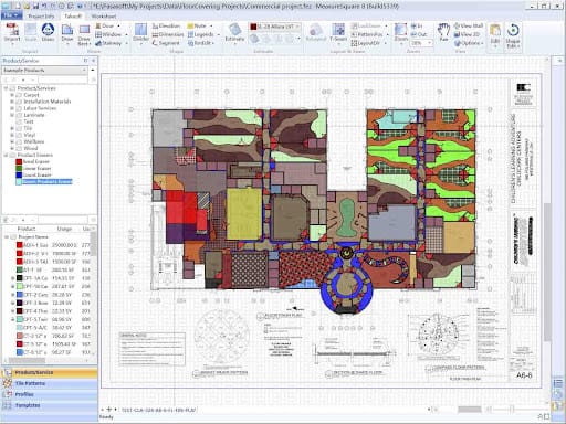 A screenshot of the MeasureSquare interface with a multicolor blueprint and a vertical to the left.