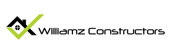 Williamz Constructors logo in black text with imagery of a black rooftop and a green checkmark.