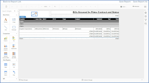 A screenshot of the Corecon interface with a menu on the left and a table to the right.