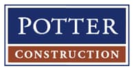 Potter Construction's logo in white text on a navy and brown background.