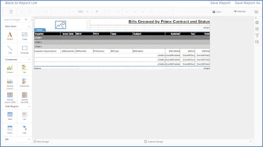 A screenshot of the Corecon interface with a menu on the left and a table to the right.